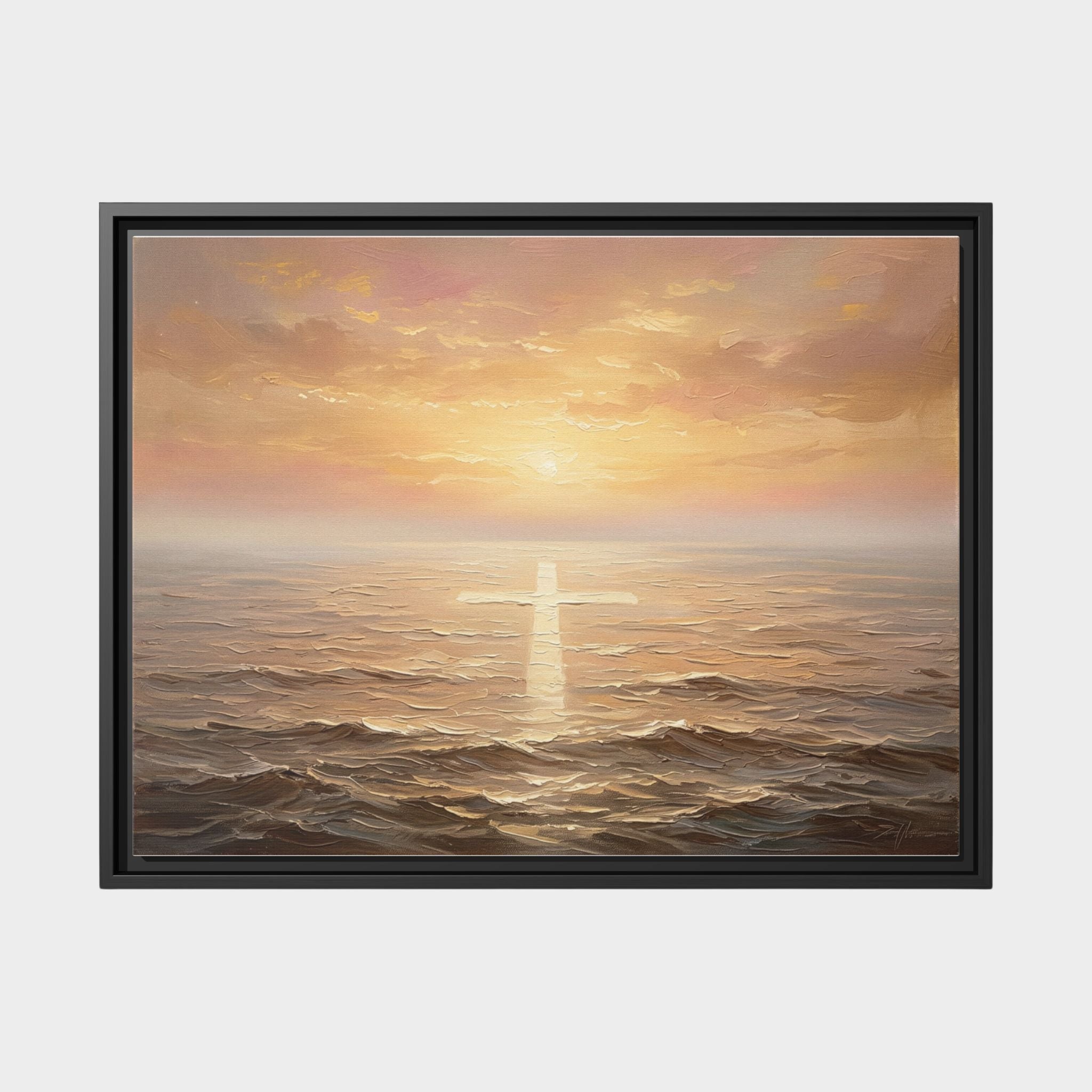 "Divine Light Upon the Waters - The Cross Reflected" | Matthew 14:25-27 Matte Framed Canvas Main image