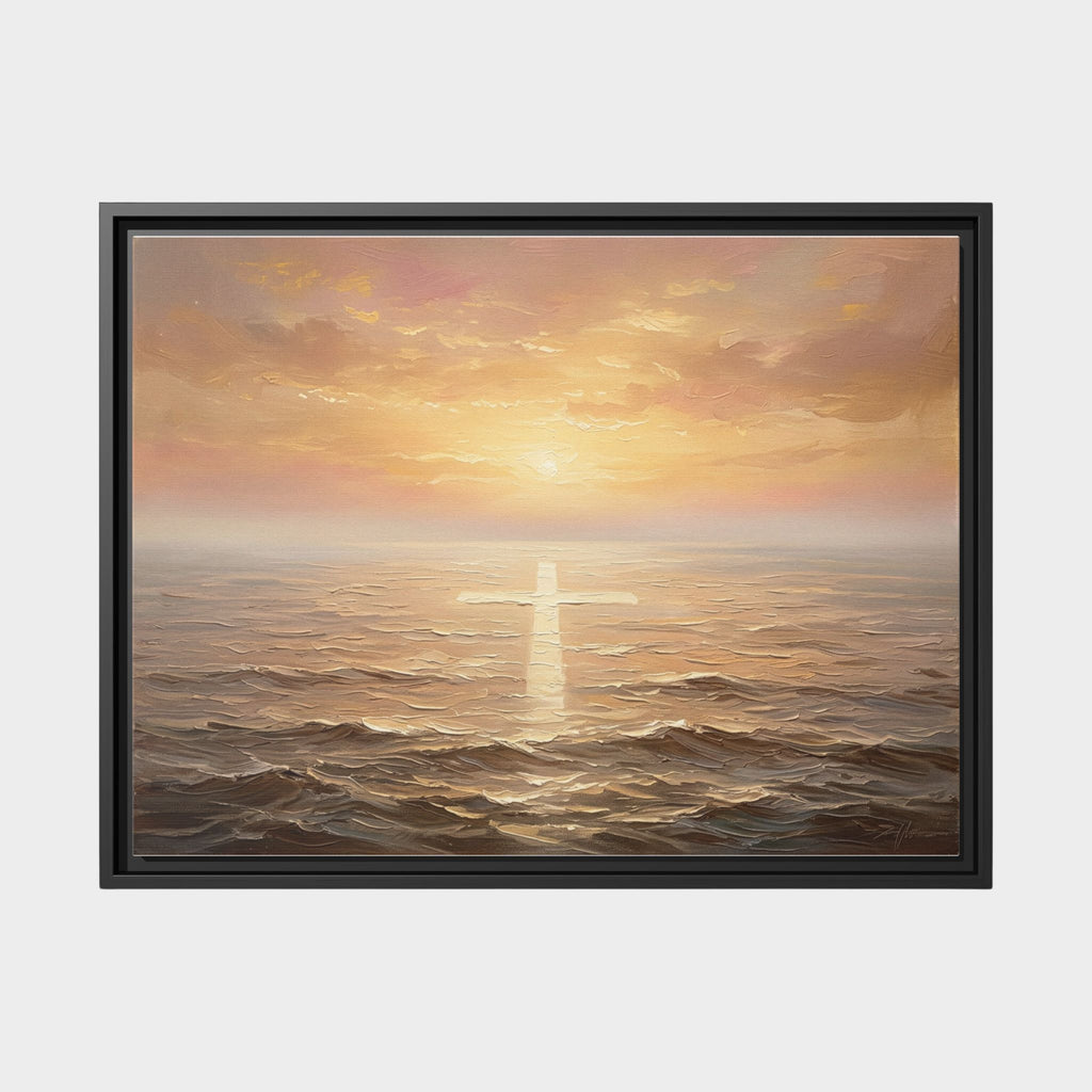 "Divine Light Upon the Waters - The Cross Reflected" | Matthew 14:25-27 Matte Framed Canvas