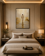 Walking Into the Light — Jesus on the Water  Gold & White Oil Print Matte Framed Canvas