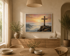 "The Cross at Dawn - Victory Over the Valley" | Romans 6:9-10 Matte Framed Canvas