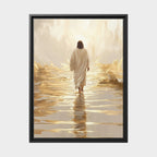 Walking Into the Light — Jesus on the Water  Gold & White Oil Print Matte Framed Canvas