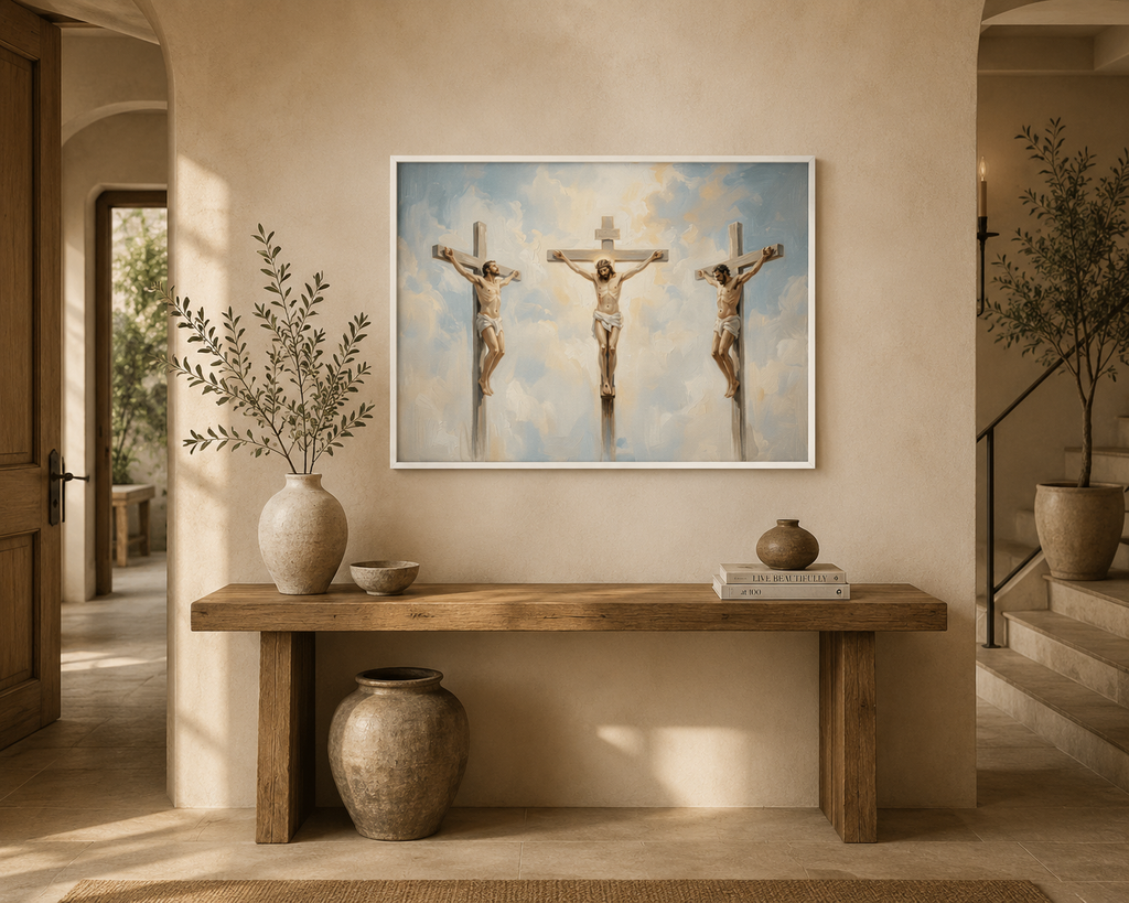 "The Crucifixion - Three Crosses at Golgotha" | Matthew 27:32-56 Framed Canvas