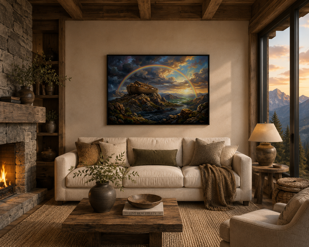 "Noah's Ark - The Covenant Fulfilled" | Genesis 9:12-16 Matte Framed Canvas