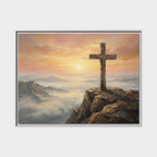 "The Cross at Dawn - Victory Over the Valley" | Romans 6:9-10 Matte Framed Canvas