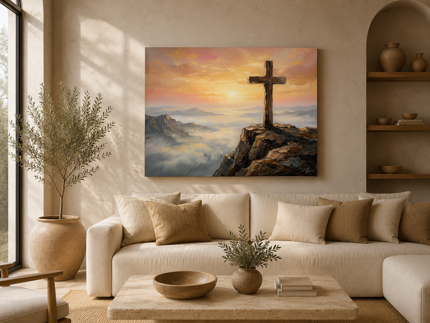 "The Cross at Dawn - Victory Over the Valley" | Romans 6:9-10 Matte Canvas, Stretched Secondary image