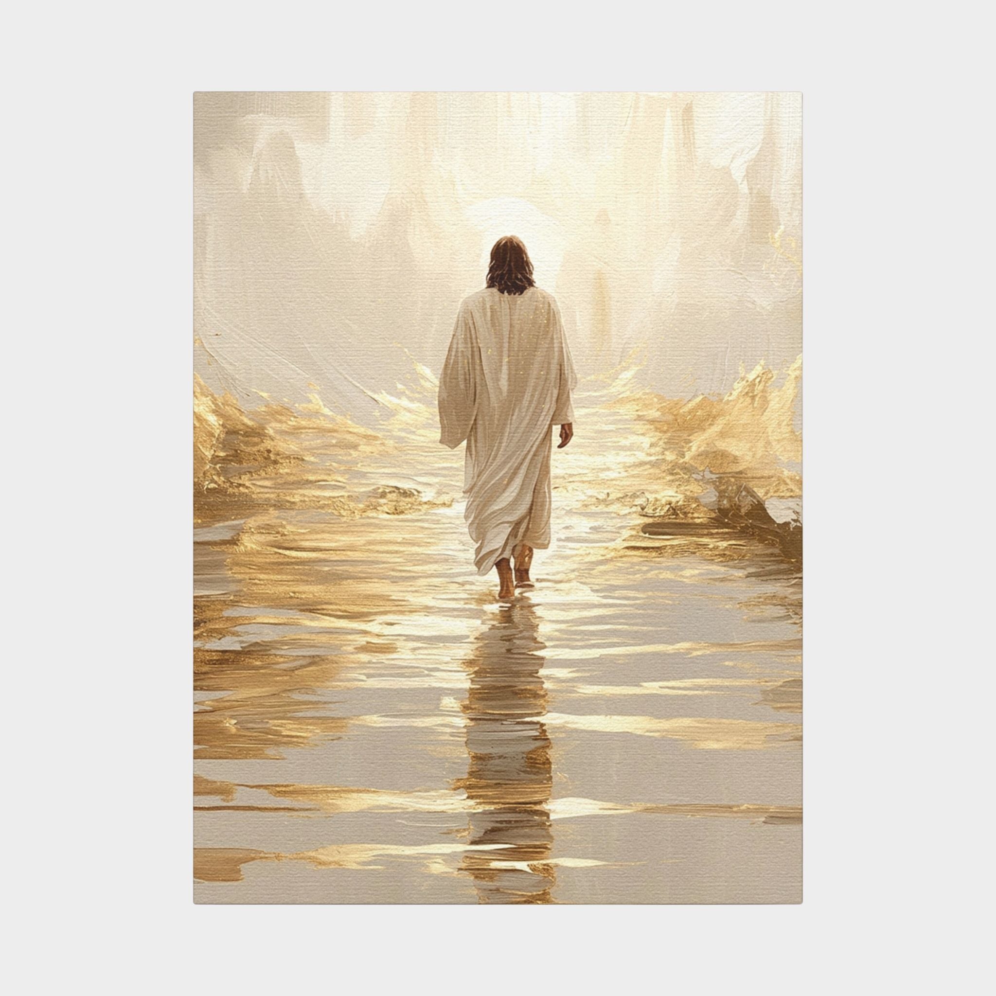 Walking Into the Light — Jesus on the Water  Gold & White Oil Print Digital Print